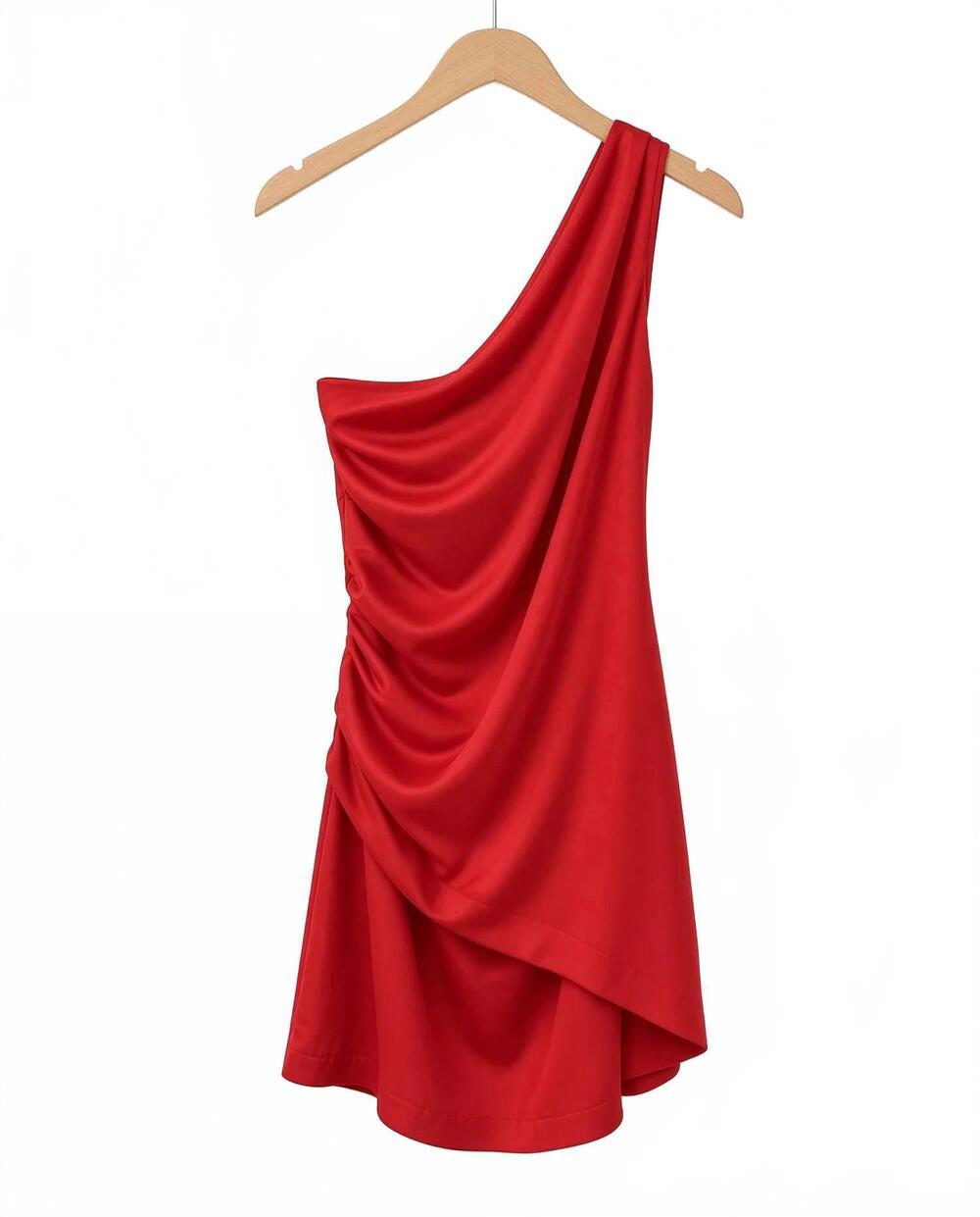 NEW GLAM women's one shoulder asymmetrical dress in red